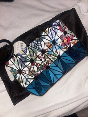 Patrizia Luca Blue & Multicolor Geometric Floral Wristlet Clutch